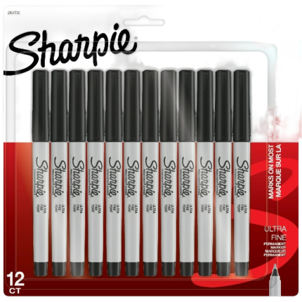 Sharpie Permanent Markers, Ultra Fine Point, Black, 12 Count